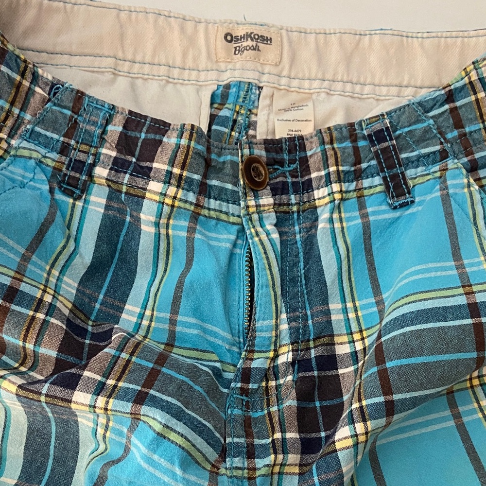 OshKosh B'gosh Turquoise Plaid Flat Front Shorts boys size 10